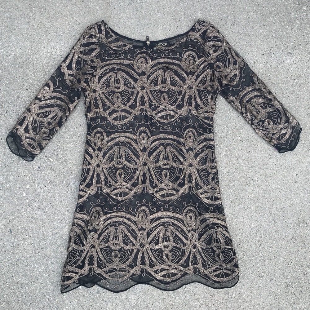 La Rok Luxe Black and Gold Mesh Dress Size S